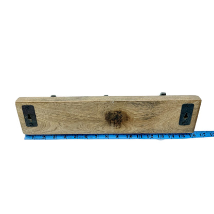 Rustic Wood and Hammered Metal 3-Hook Wall Mounted Coat or Hat Rack