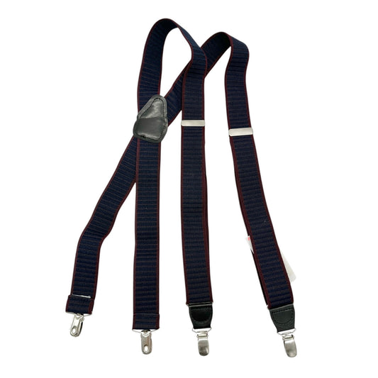 Suspenders Navy Burgundy Striped With Silver Clips Leather Accents Adjustable