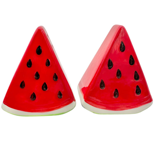Watermelon Slice Ceramic Salt and Pepper Shaker Set Red Green Kitchen Decor 3"H