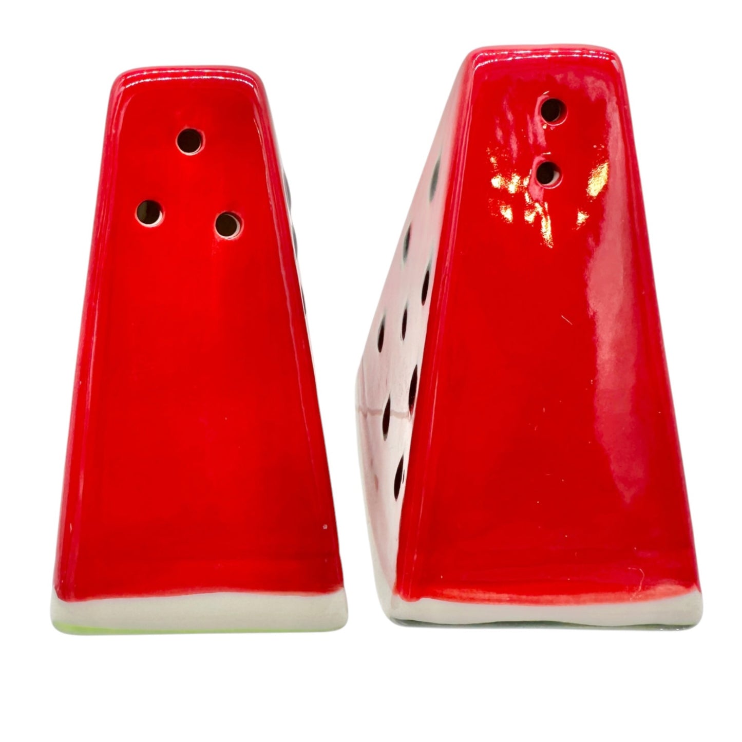 Watermelon Slice Ceramic Salt and Pepper Shaker Set Red Green Kitchen Decor 3"H