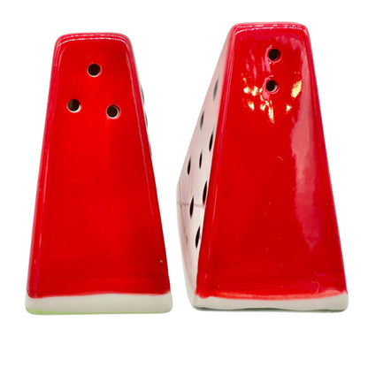 Watermelon Slice Ceramic Salt and Pepper Shaker Set Red Green Kitchen Decor 3"H