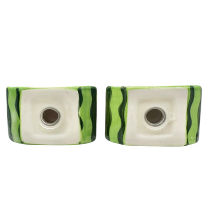 Watermelon Slice Ceramic Salt and Pepper Shaker Set Red Green Kitchen Decor 3"H