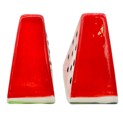 Watermelon Slice Ceramic Salt and Pepper Shaker Set Red Green Kitchen Decor 3"H