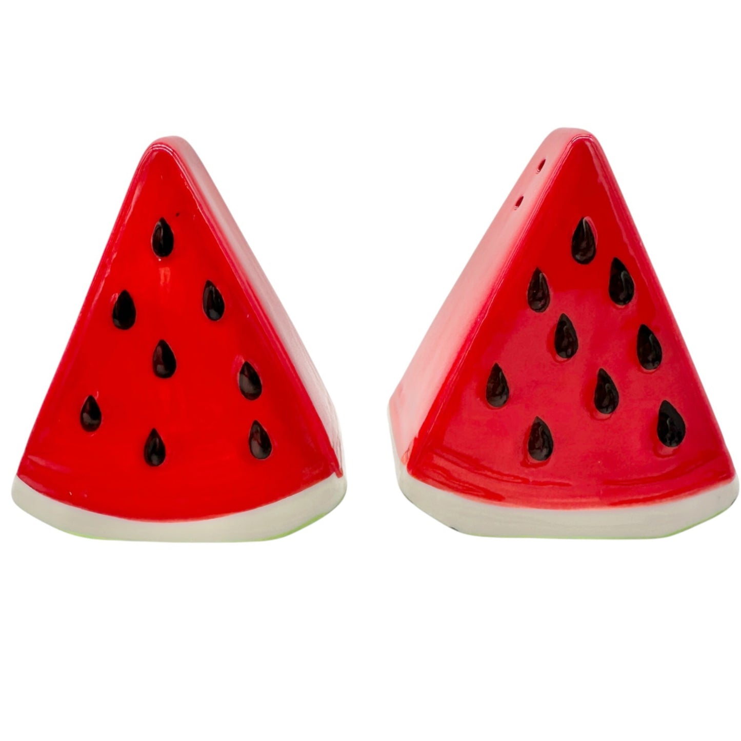 Watermelon Slice Ceramic Salt and Pepper Shaker Set Red Green Kitchen Decor 3"H
