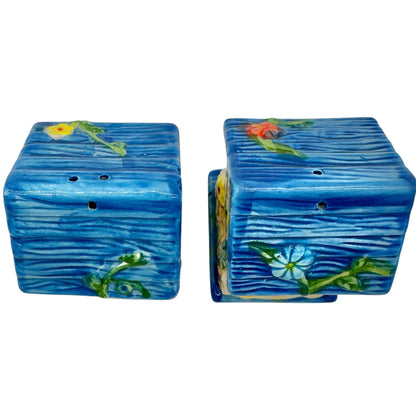 Hand-Painted Ceramic Birdhouse Salt and Pepper Shakers Set Floral and Bee Design