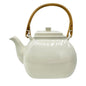 Pottery Barn Asian Square Teapot White Ceramic w Bamboo Handle Made In Japan