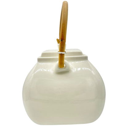 Pottery Barn Asian Square Teapot White Ceramic w Bamboo Handle Made In Japan