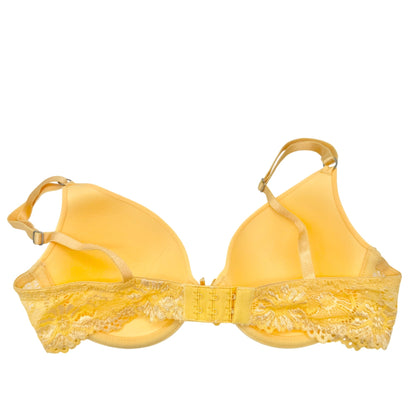 Yellow Padded Bra Size 34B Adjustable Straps Hook Closure Floral Lace Trim
