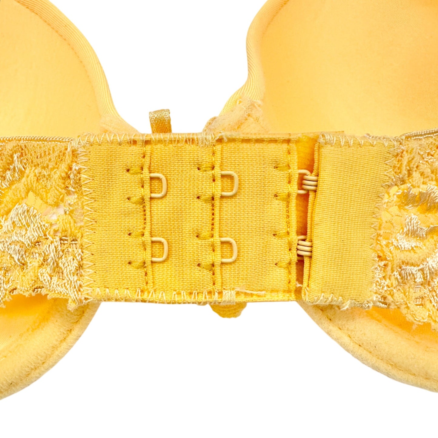 Yellow Padded Bra Size 34B Adjustable Straps Hook Closure Floral Lace Trim