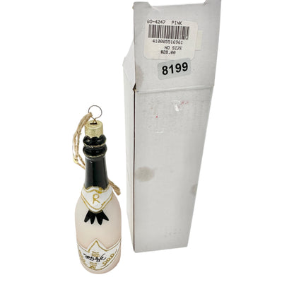 Rosé Champagne Bottle Glass Ornament With Gold Glitter Accent in Original Box