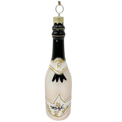 Rosé Champagne Bottle Glass Ornament With Gold Glitter Accent in Original Box