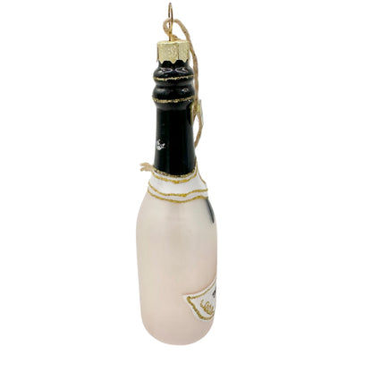 Rosé Champagne Bottle Glass Ornament With Gold Glitter Accent in Original Box