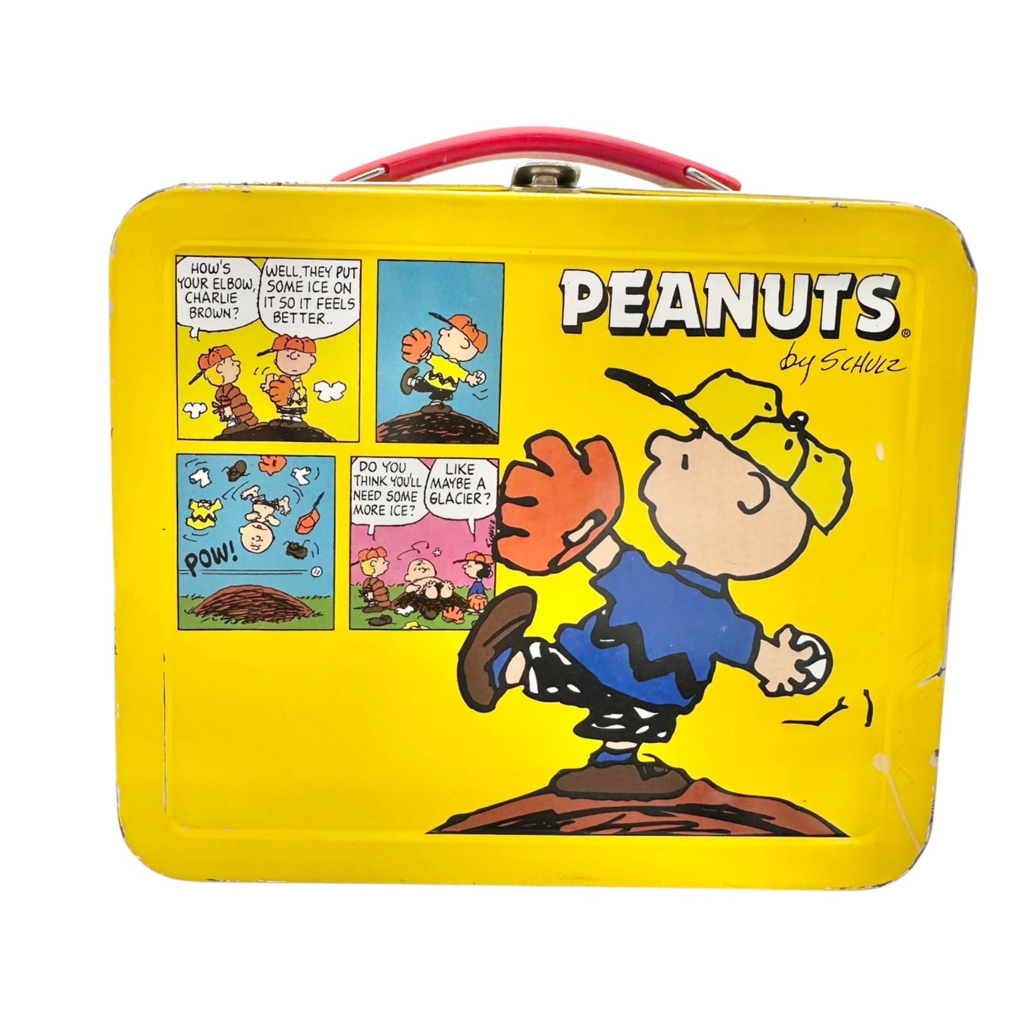 Vintage Hallmark Peanuts Metal Lunch Box Charlie Brown Snoopy Yellow 6"x5"x3"