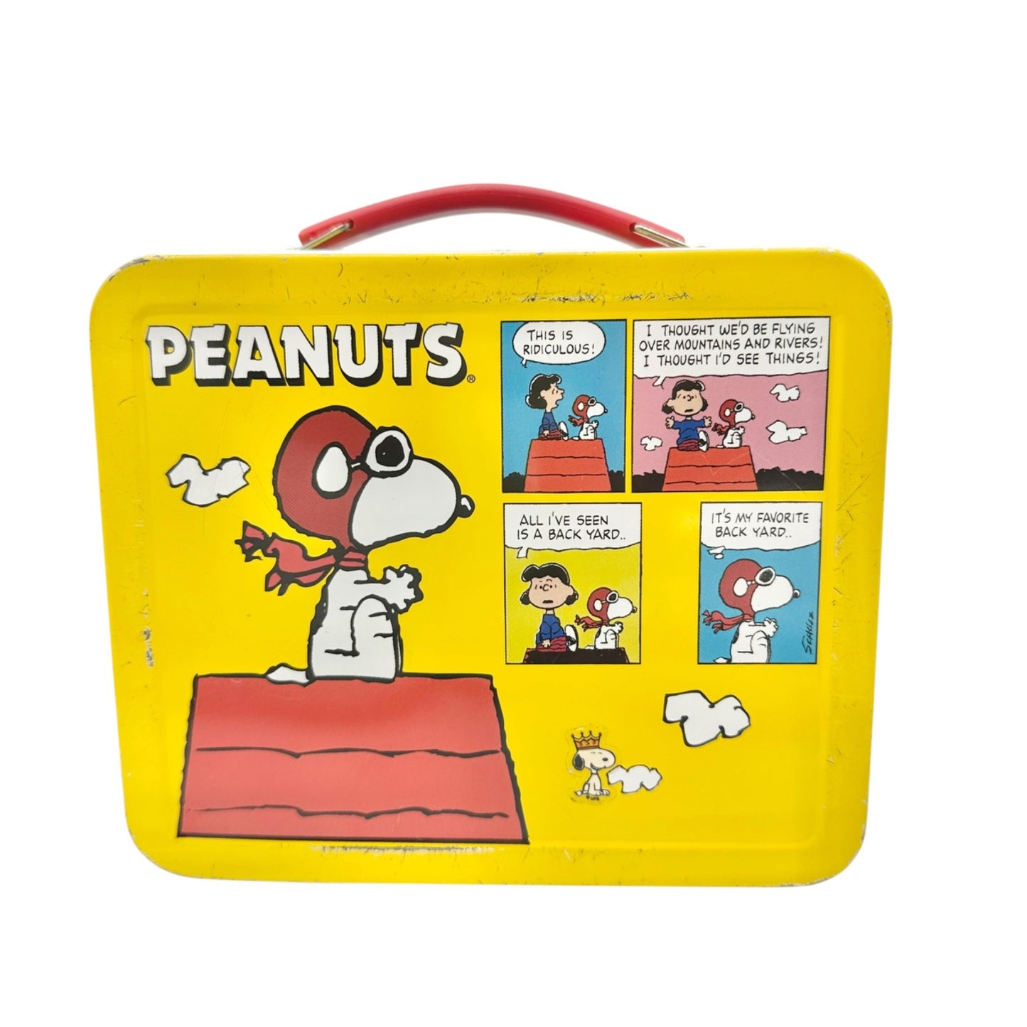 Vintage Hallmark Peanuts Metal Lunch Box Charlie Brown Snoopy Yellow 6"x5"x3"