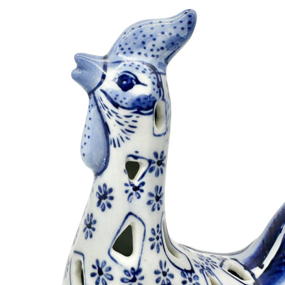 Decorative Blue and White Ceramic Rooster Figurine 10 x 6.5 Farmhouse Kitchen