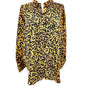 Madison Curvy Button Up Tunic Shirt Womens 2X Leopard Print Black Yellow LS Poly