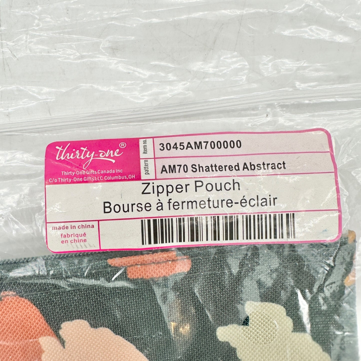 Thirty-One Zipper Pouch AM70 Shattered Abstract 12.5x8.5x2.5 New In Original Bag