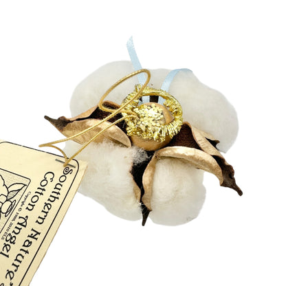 Southern Natures Cotton Angel Ornament Handcrafted w Blue Ribbon Christmas