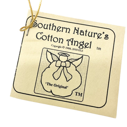 Southern Natures Cotton Angel Ornament Handcrafted w Blue Ribbon Christmas
