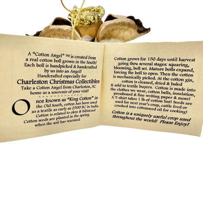 Southern Natures Cotton Angel Ornament Handcrafted w Blue Ribbon Christmas