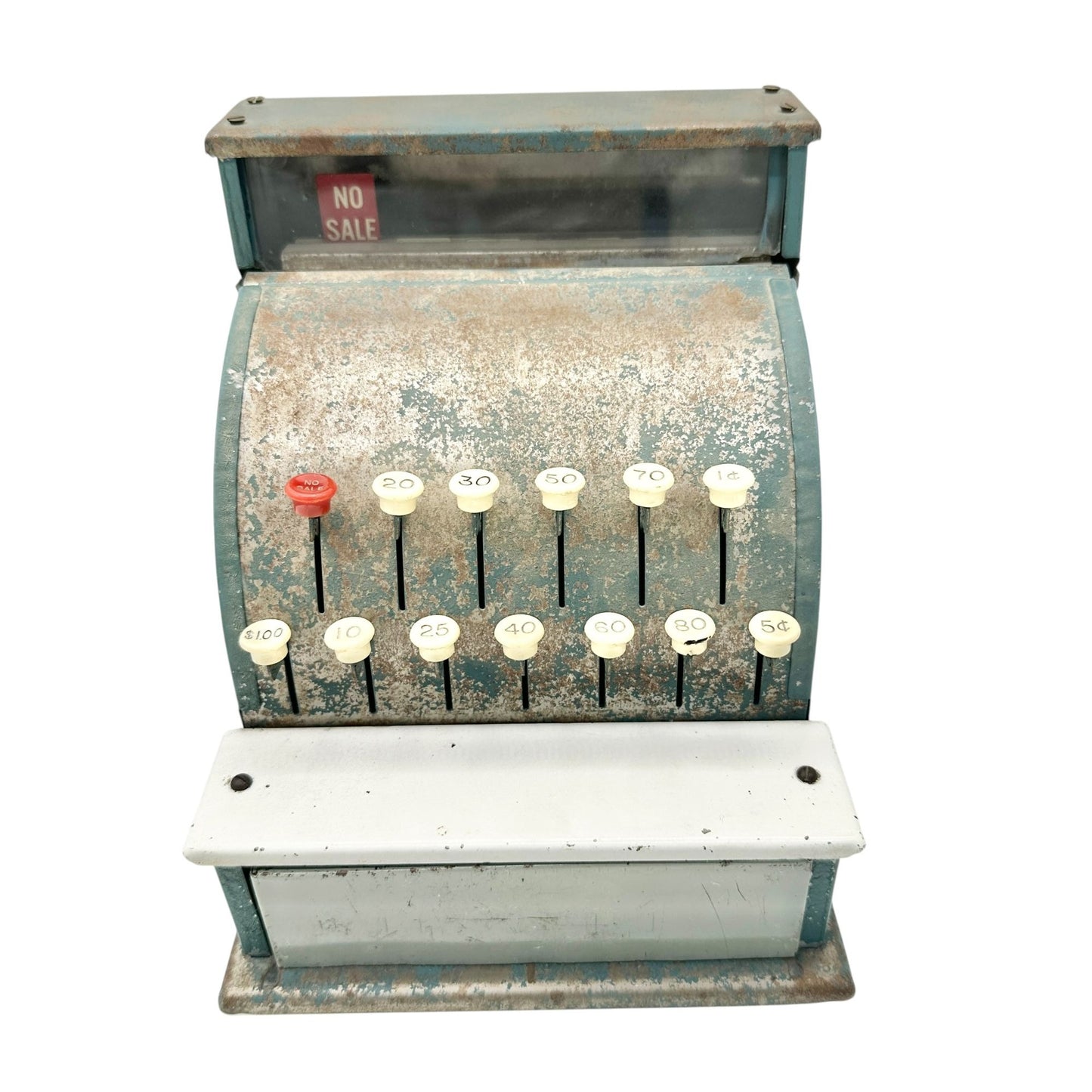 Vintage Toy Cash Register With Functional Buttons and Play Money Drawer Blue Metal