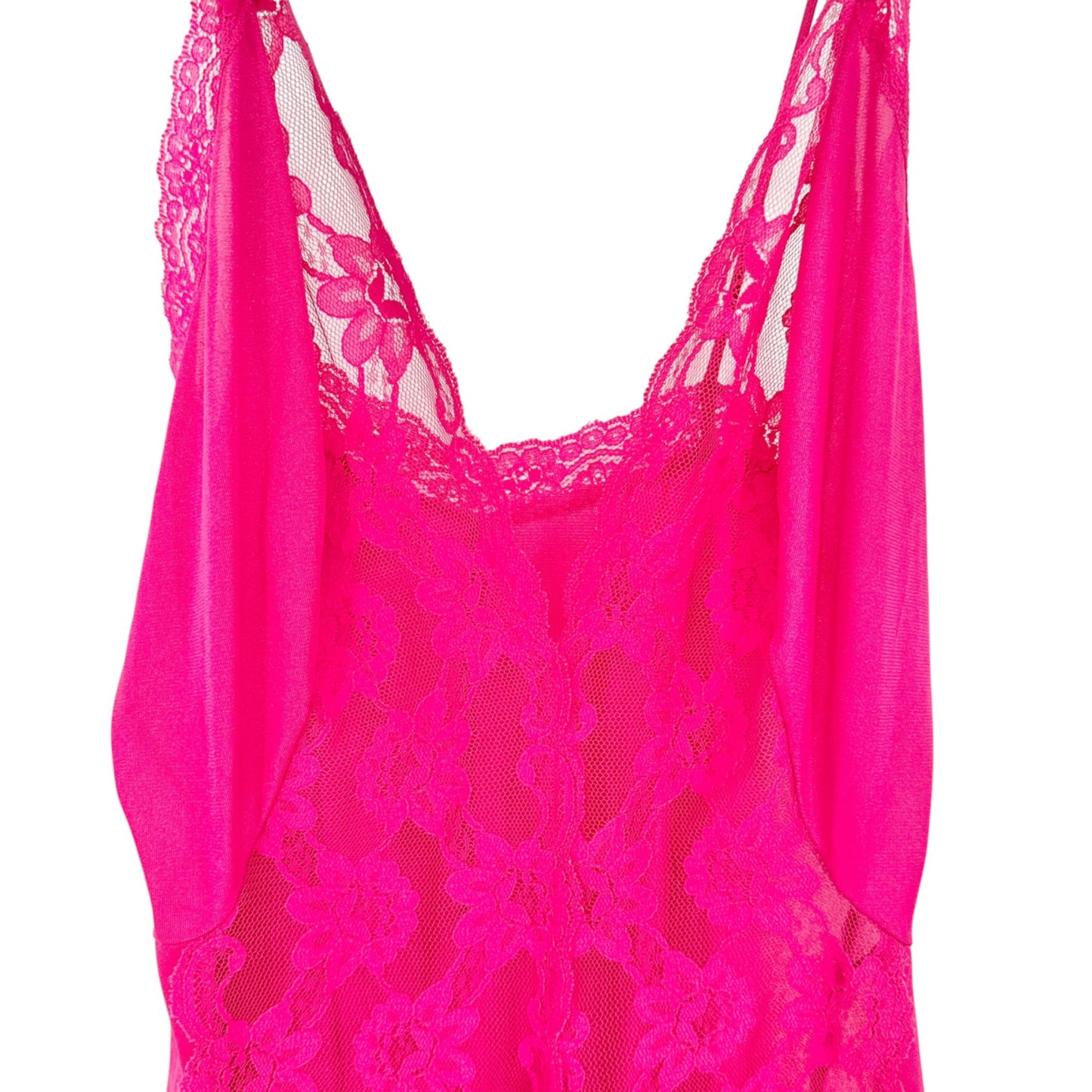 Val Mode Nightgown Womens Small Hot Pink Spaghetti Straps Lace Sheer 56" Length