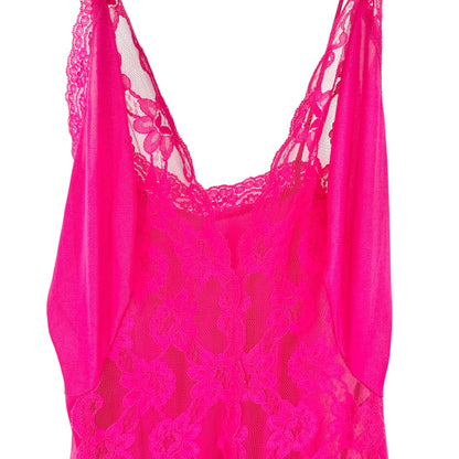 Val Mode Nightgown Womens Small Hot Pink Spaghetti Straps Lace Sheer 56" Length