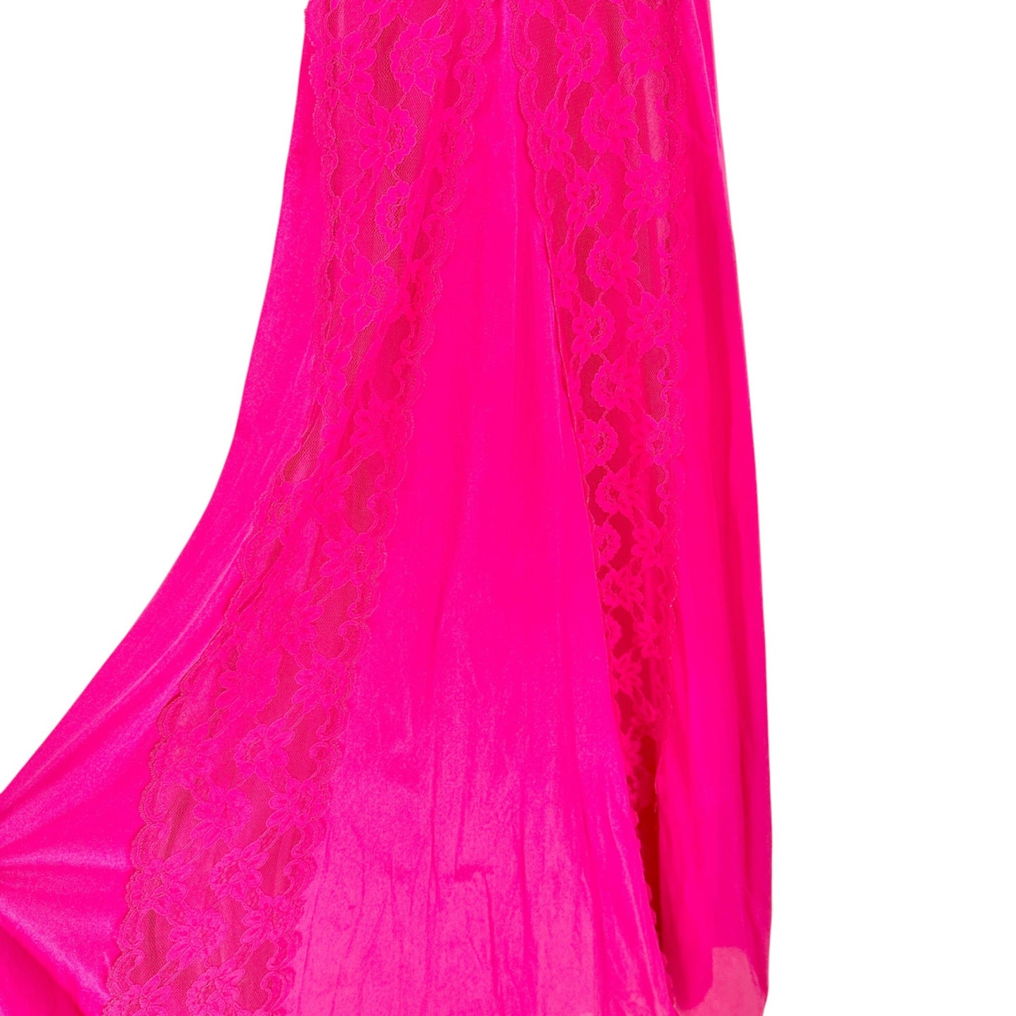 Val Mode Nightgown Womens Small Hot Pink Spaghetti Straps Lace Sheer 56" Length