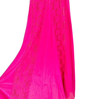 Val Mode Nightgown Womens Small Hot Pink Spaghetti Straps Lace Sheer 56" Length