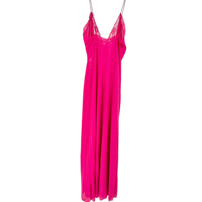 Val Mode Nightgown Womens Small Hot Pink Spaghetti Straps Lace Sheer 56" Length