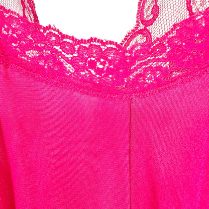 Val Mode Nightgown Womens Small Hot Pink Spaghetti Straps Lace Sheer 56" Length