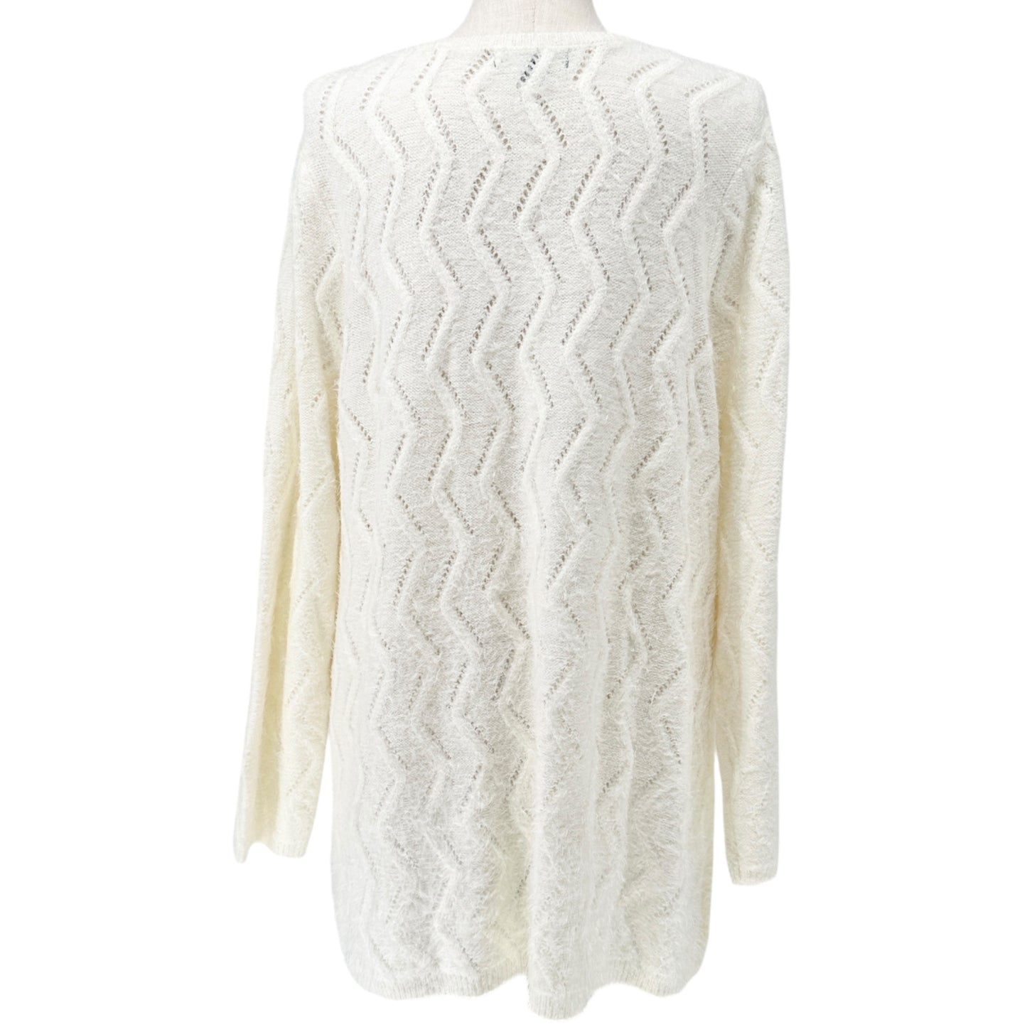 Ellos Tunic Sweater Womens 1X 22-24 Cream Chevron Knit Lightweight LS V Neck