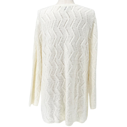 Ellos Tunic Sweater Womens 1X 22-24 Cream Chevron Knit Lightweight LS V Neck