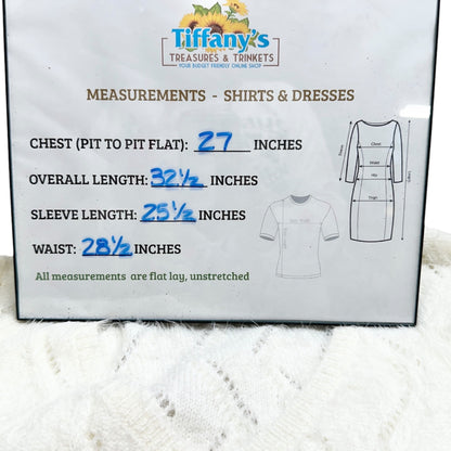 Ellos Tunic Sweater Womens 1X 22-24 Cream Chevron Knit Lightweight LS V Neck