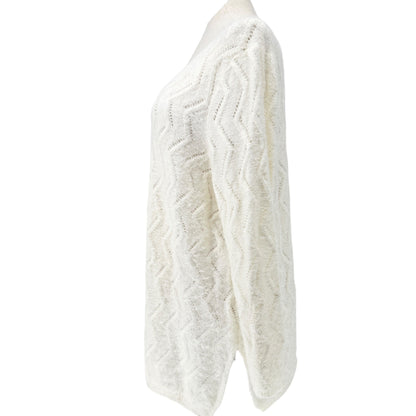 Ellos Tunic Sweater Womens 1X 22-24 Cream Chevron Knit Lightweight LS V Neck