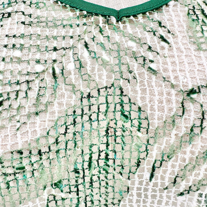 Green & White Sheer Leaf Pattern Tunic Swim Coverup 2X Polyester Women Plus Size