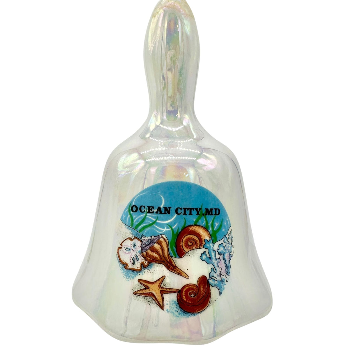 Ocean City Maryland Souvenir Iridescent Ceramic Bell Seashell 4.5" Coastal Decor