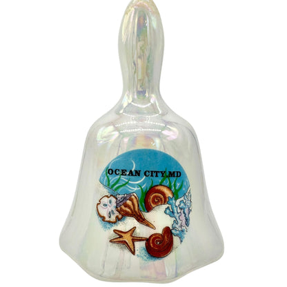 Ocean City Maryland Souvenir Iridescent Ceramic Bell Seashell 4.5" Coastal Decor