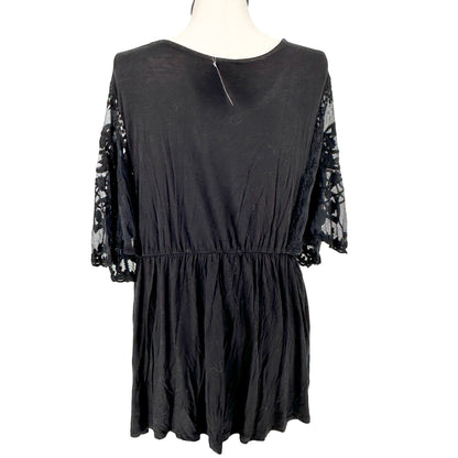 Torrid 3 Babydoll Top Womens 22-24 Black Lace Dolman Sleeves Crew Neck Flowy