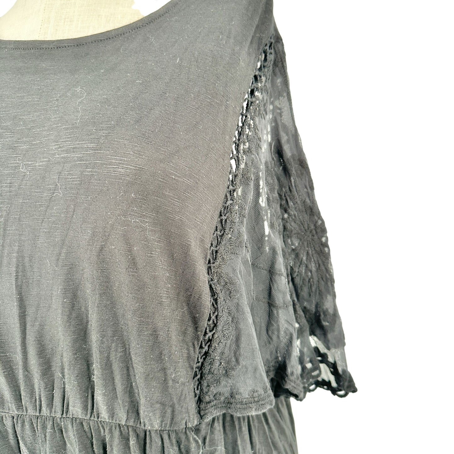 Torrid 3 Babydoll Top Womens 22-24 Black Lace Dolman Sleeves Crew Neck Flowy