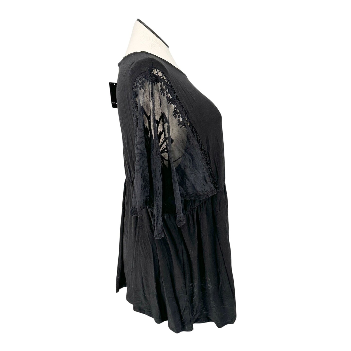 Torrid 3 Babydoll Top Womens 22-24 Black Lace Dolman Sleeves Crew Neck Flowy