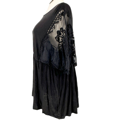 Torrid 3 Babydoll Top Womens 22-24 Black Lace Dolman Sleeves Crew Neck Flowy