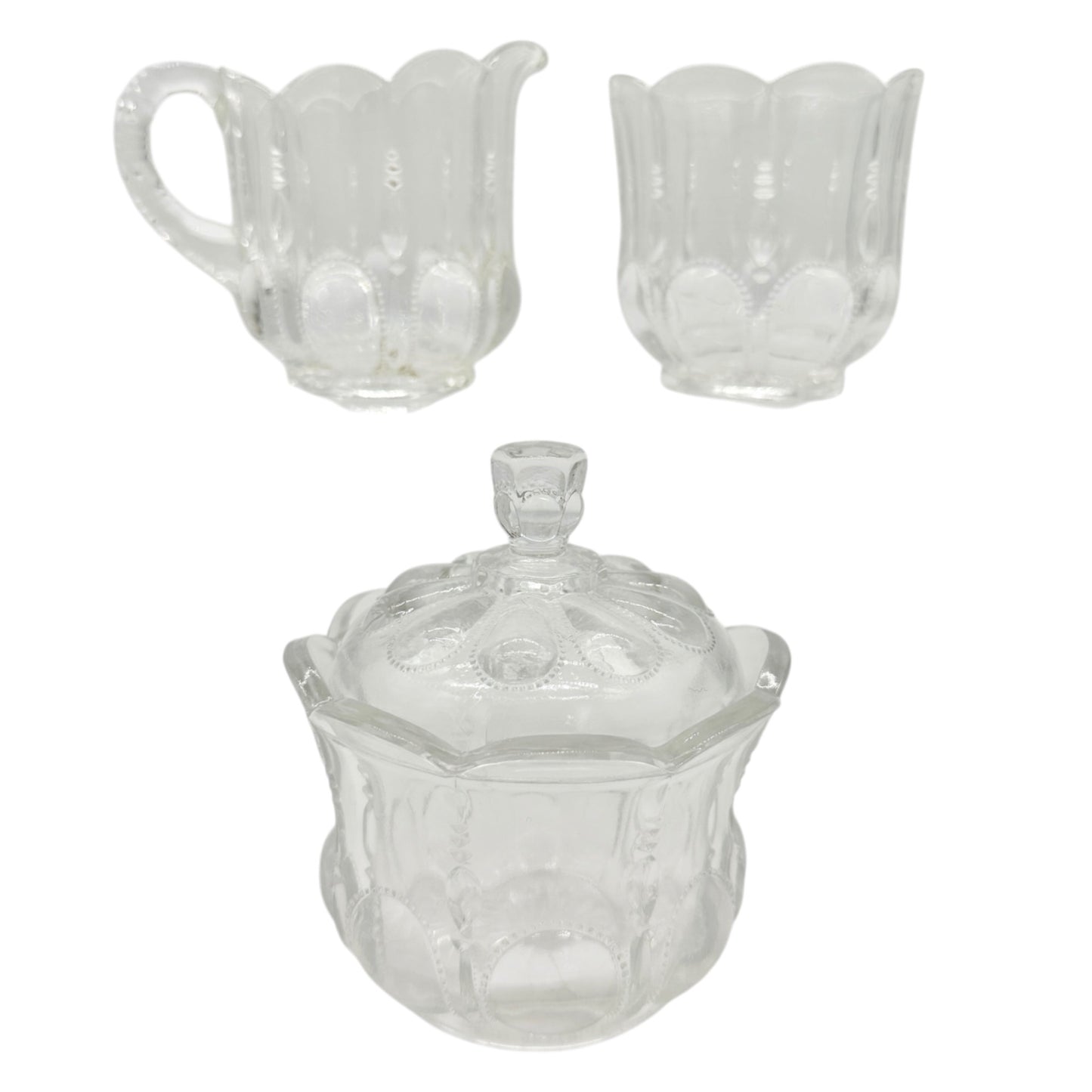Michigan No 15077 3 Pc Clear Glass Childrens Tableware Set Creamer Sugar Spooner