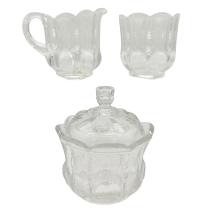Michigan No 15077 3 Pc Clear Glass Childrens Tableware Set Creamer Sugar Spooner