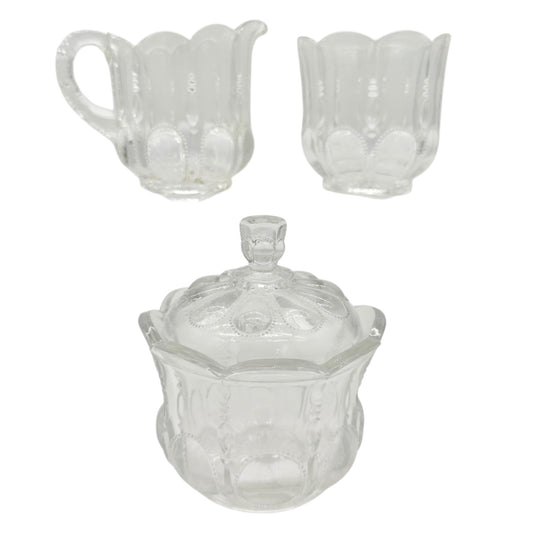 Michigan No 15077 3 Pc Clear Glass Childrens Tableware Set Creamer Sugar Spooner