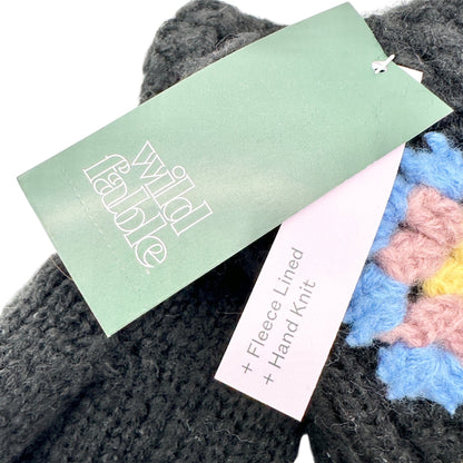 Wild Fable Knit Fleece-Lined Mittens Black Colorful Crochet Design One Size