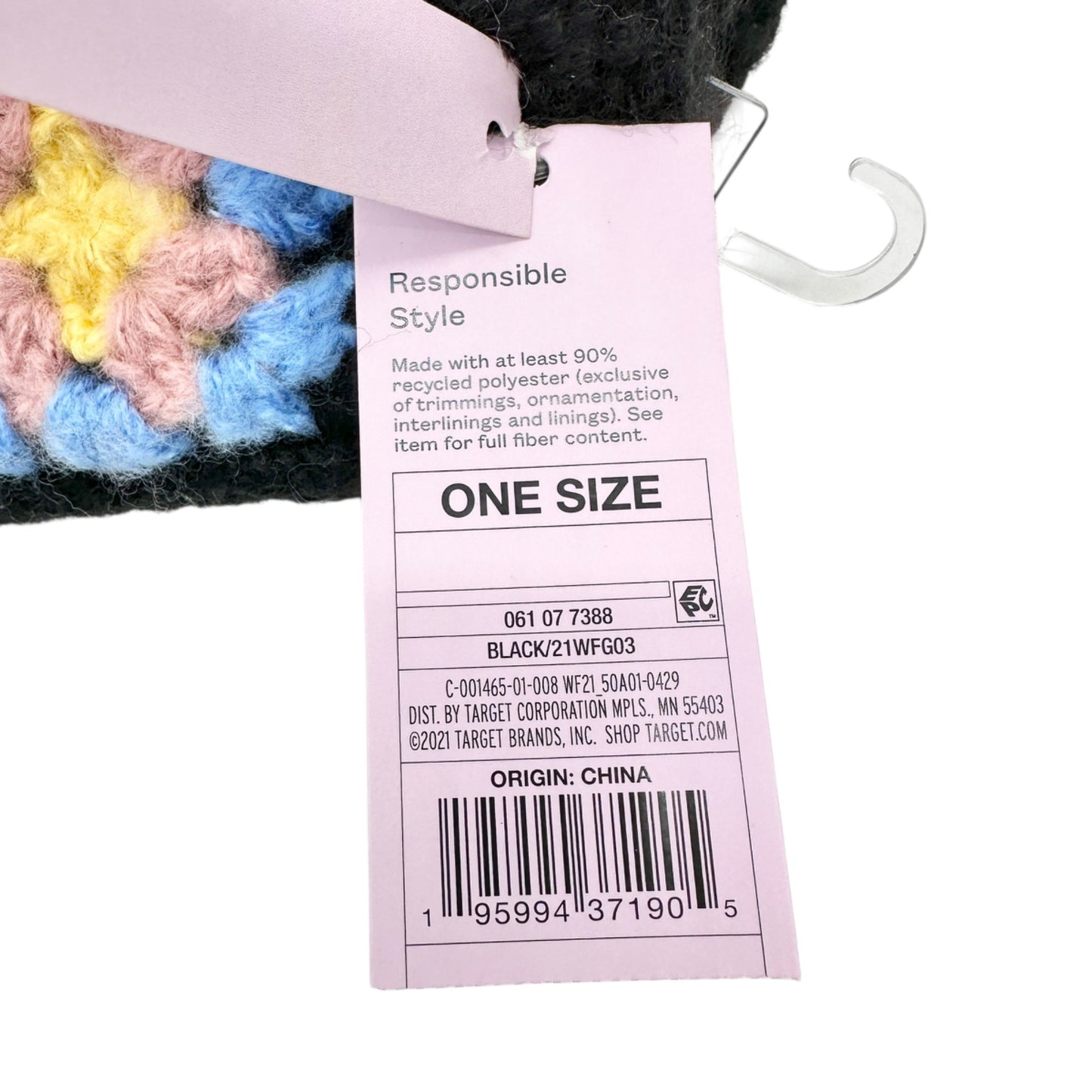 Wild Fable Knit Fleece-Lined Mittens Black Colorful Crochet Design One Size