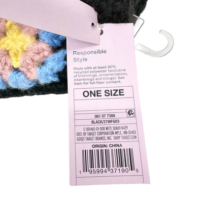 Wild Fable Knit Fleece-Lined Mittens Black Colorful Crochet Design One Size