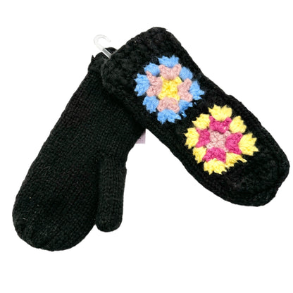 Wild Fable Knit Fleece-Lined Mittens Black Colorful Crochet Design One Size