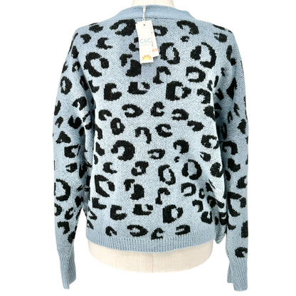 Cardigan Sweater Womens 2X Blue Black Leopard Print Acrylic by C&C California